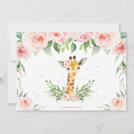 Giraffe Oerwoud Blush Floral 1e verjaardag Foto  Bedankkaart (Achterkant)