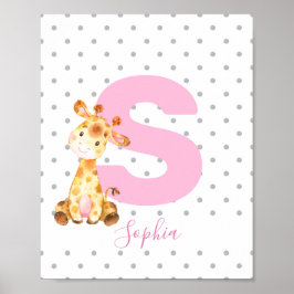 Giraffe Oerwoud Gepersonaliseerde naam Girl Baby N Poster