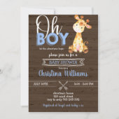 Giraffe Oerwoud Rustic Baby Boy Wood Baby shower Kaart (Voorkant)