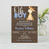 Giraffe Oerwoud Rustic Baby Boy Wood Baby shower Kaart (Staand voorkant)