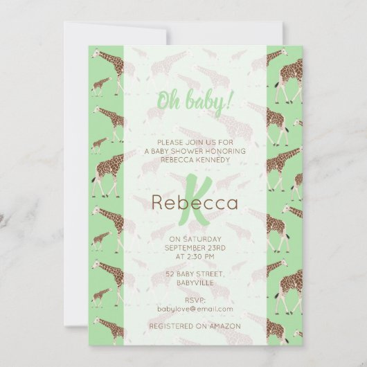 Giraffe Oerwoud Safari Animal Baby shower Kaart (Voorkant)