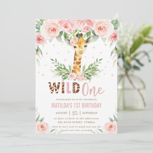 Giraffe Oerwoud Safari Blush Floral 1 september  Kaart (Staand voorkant)