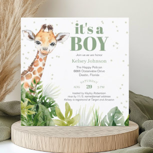 Giraffe Oerwoud Safari Boy Green Baby shower Kaart