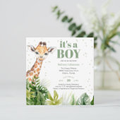 Giraffe Oerwoud Safari Boy Green Baby shower Kaart (Staand voorkant)