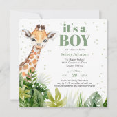 Giraffe Oerwoud Safari Boy Green Baby shower Kaart (Voorkant)