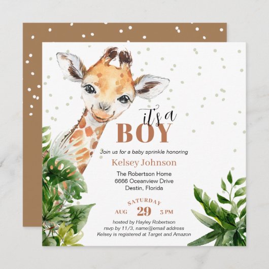 Giraffe Oerwoud Safari Het is een Baby Sprinkle Kaart (Voorkant / Achterkant)