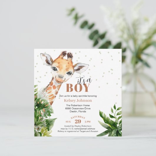 Giraffe Oerwoud Safari Het is een Baby Sprinkle Kaart (Staand voorkant)