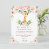 Giraffe Oerwoud Safari Roze Blush Floral Birthday  Bedankkaart (Staand voorkant)