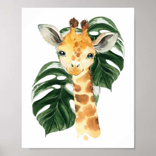 Giraffe, Oerwouden, Safari-dieren, Palm Leaf Poster (Voorkant)