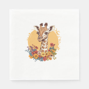 Giraffe omgeven door kleurrijke bloemen servet