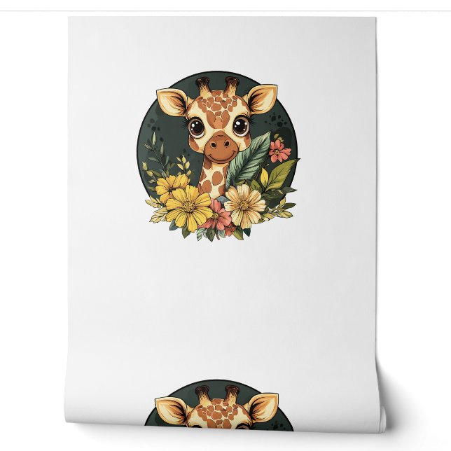 Giraffe omgeven door levendige bloemen behang (Afrollen)