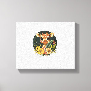 Giraffe Omringd Door Kleurrijke Bloemen Canvas Afdruk