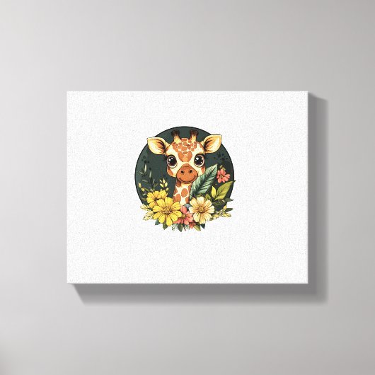 Giraffe Omringd Door Kleurrijke Bloemen Canvas Afdruk (Voorkant)