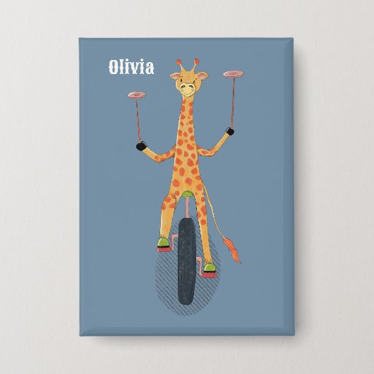 Giraffe on a Unicycle Blue Button (Voorkant)