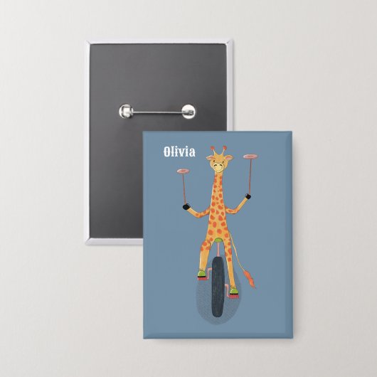 Giraffe on a Unicycle Blue Button (Voorkant / Achterkant)
