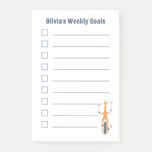 Giraffe on a Unicycle Kid Goals Post-It Notes (Voorkant)