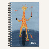 Giraffe on Unicycle Kid Blue Spiral Notebook Notitieboek (Voorkant)