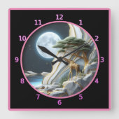 Giraffe onder de maanverlichte hemel van Afrika Vierkante Klok (Voorkant)