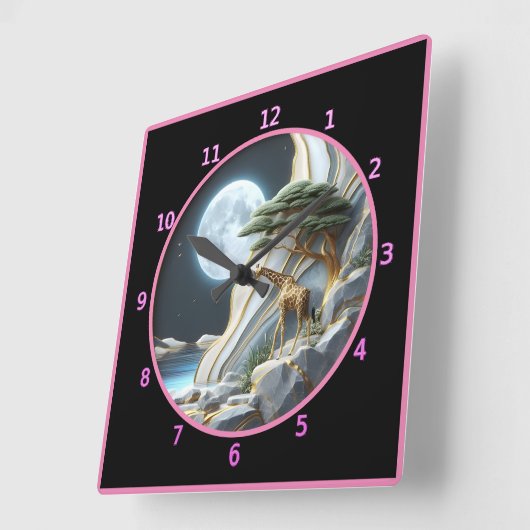 Giraffe onder de maanverlichte hemel van Afrika Vierkante Klok (Hoek)