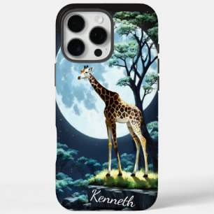 Giraffe onder de volle maan iPhone 16 pro max hoesje