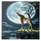 Giraffe onder volle maan door rustig water tegeltje (Voorkant)