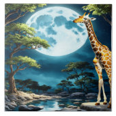 Giraffe onder volle maanlicht in een rustig landsc tegeltje (Voorkant)