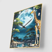 Giraffe onder volle maanlicht in een rustig landsc vierkante klok (Hoek)