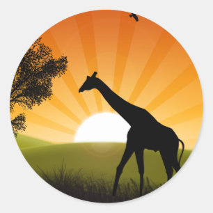Giraffe onderweg ronde sticker