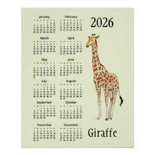 Giraffe ontwerp 2026 kalenderposter perfect poster