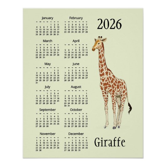 Giraffe ontwerp 2026 kalenderposter perfect poster (Voorkant)
