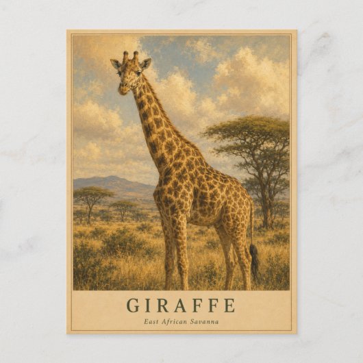 Giraffe Oost-Afrikaanse savanne VINTAGE Briefkaart (Voorkant)