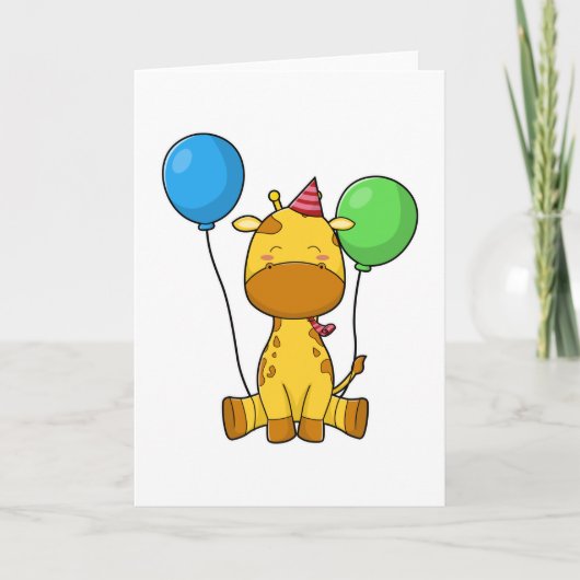 Giraffe op Birthday met ballonnen Kaart (Voorkant)