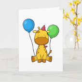 Giraffe op Birthday met ballonnen Kaart (Gele Bloem)