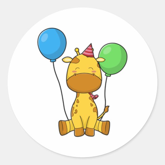 Giraffe op Birthday met ballonnen Ronde Sticker (Voorkant)