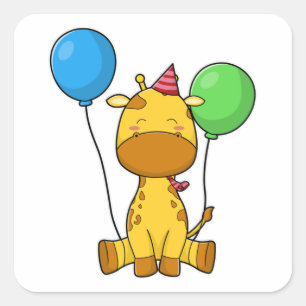 Giraffe op Birthday met ballonnen Vierkante Sticker