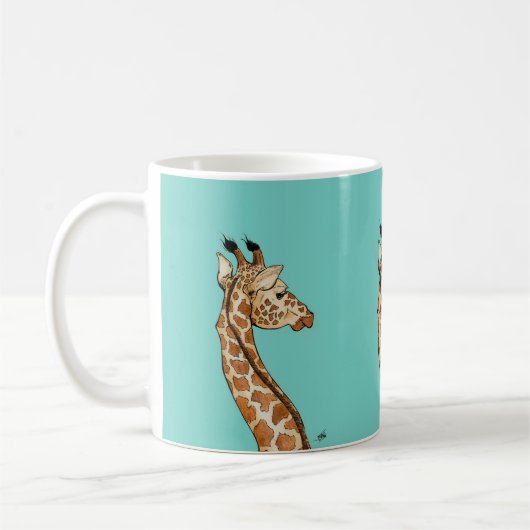 Giraffe op blauwgroen achtergrond koffiemok (Links)