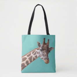 Giraffe op Blauwgroen Groen Tote Bag