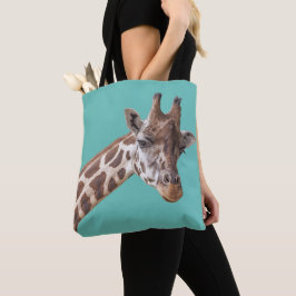 Giraffe op Blauwgroen Groen Tote Bag