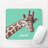 Giraffe op Blauwgroen Groene Gepersonaliseerde Naa Muismat (Met muis)