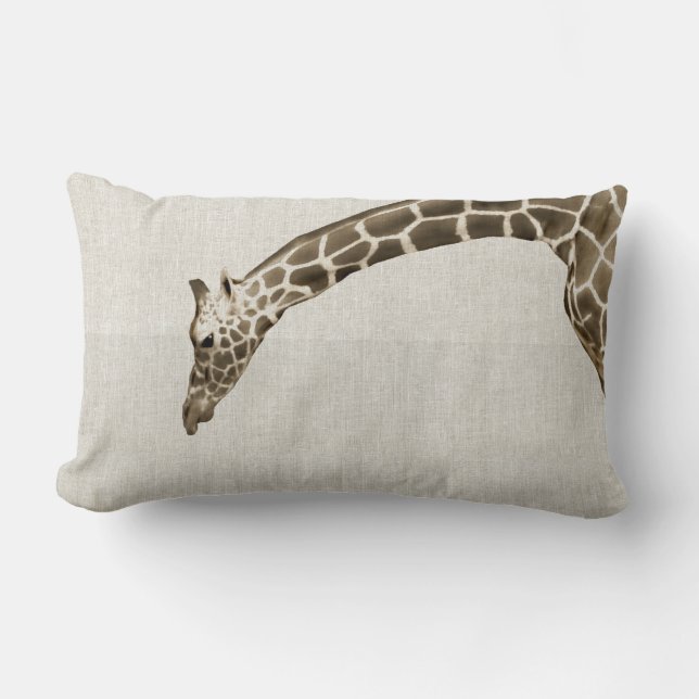 Giraffe op de Linen Stripes Decorator Accent Pillo Kussen (Voorkant)
