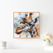 Giraffe op de savanne van afrika vierkante klok (Huis)