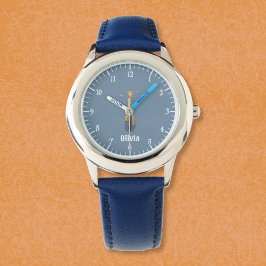 Giraffe op een eenwieler Kinderblauwe horloge met