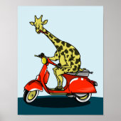 Giraffe op een retro bromfiets poster (Voorkant)