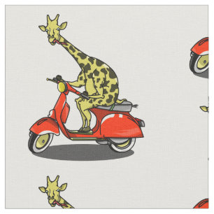 Giraffe op een retro bromfiets stof