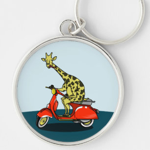 Giraffe op een scooter sleutelhanger