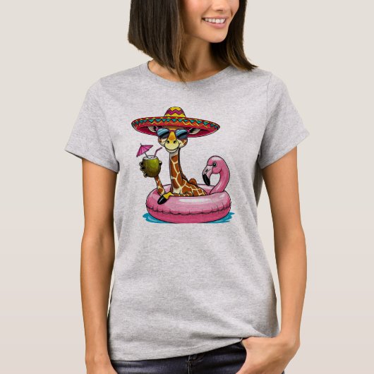 Giraffe Op Flamingo Vlot T-shirt (Voorkant)