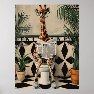 Giraffe op het Toilet – Schattige Badkamer Humor K Poster