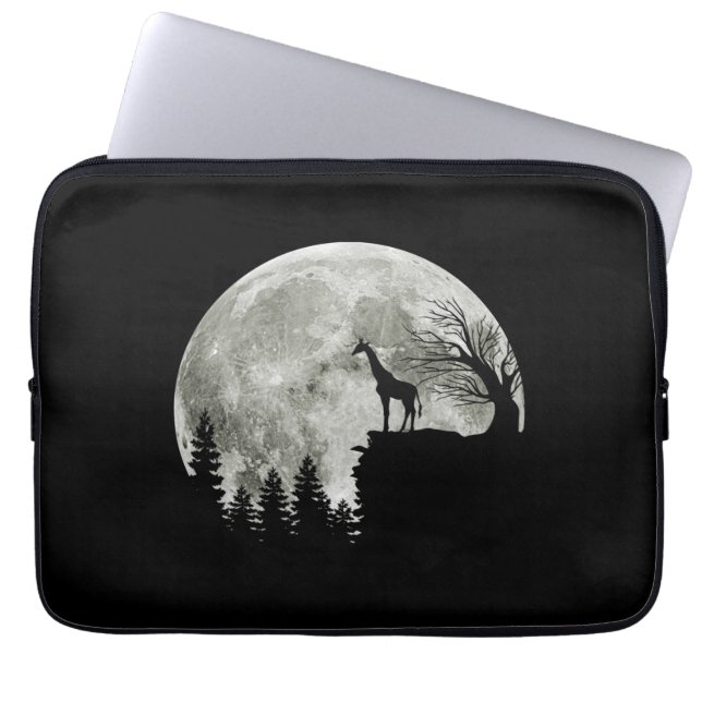 Giraffe op Moon Halloween Gift voor haar Laptop Sleeve (Voorkant)