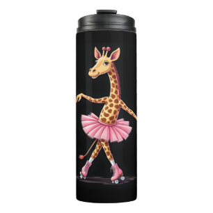 Giraffe op roller Schaatsen in roze tutu Tanktop Thermosbeker