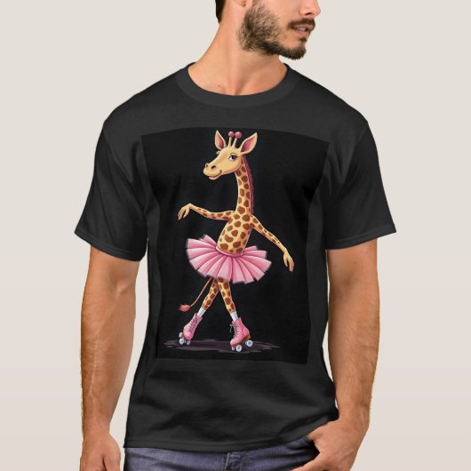 Giraffe op rollerschaatsen in roze tutu tanktop (Voorkant)